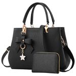 wocharm PU Leather Ladies Shoulder Bag, Top Handle Bag, Womens Handbags Fashion Tote Bag for Casual & Work(Black&Card Package)