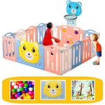 Careopeta 16 Panel Playpen for Babies Kids Play Yard with Mat and Balls Gate Playard for Baby Play Area Indoor Setup,Kid Toddlers Upto 4Yrs (with Basket, 16 Panel, 5.2 * 6.2ft=30sqft)