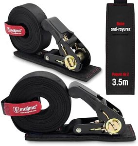 MAGMA Lot de 2 Sangles d'arrimage à cliquet avec Protection Anti-Rayures, 3.5M, tendeur à cliquet, Sangles d'arrimage pour remorque de Camion, Voiture et Moto
