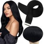 Full Shine Hair Extensions for Women Jet Black Tape in Hair Extensions Human Hair 22 Inch Tape in Real Hair Extensions 20 Pieces 50 Grams Tape ins Extensions