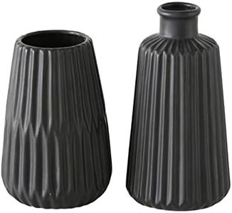 Boltze Esko 1013332 Vases Set of 2 (Black Varnished, Ceramic Flower Vases, Diameter Approx. 8.5 cm, Indoor Decoration, No Flowers, Scandinavian Style)