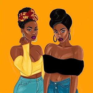 SKRYUIE 5D Diamond Painting Kit African Women Full Drill by Number Kits, Diamond Art African American Woman Paint with Diamonds Yellow Black sister Embroidery DIY Craft Set Arts Decorations(12x12inch)