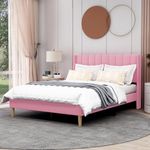 Upholstered Platform Bed Frame Full Size with Headboard and Footboard/Wooden Slats Support/No Box Spring Needed/Easy Assembly,Pink
