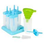 Homiu Popsicle Moulds with Sticks, Ice Lolly Mould Ice Cream Mould, for 6 Pieces, BPA Free, Homemade Frozen Dessert Reusable Easy Release Ice Pop Maker, Improve Design (Blue with Brush and Funnel)