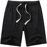 Amy Coulee Mens Cotton Shorts with Pockets Workout Athletic Gym Sweat Shorts Lounge Casual Shorts (Black, L)