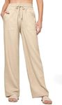 Willit Women Linen Pants Wide Leg Casual Palazzo Pants Cotton Linen Lounge Beach Summer Pants with Pockets Khaki L