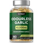 Odourless Garlic Capsules 45000mg | 180 Count | High Strength Deodorised Garlic Oil Extract with Allicin | by Horbaach