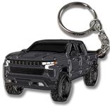 FOUR WHEEL BEAST Chevy Keychain Compatible with Chevy Silverado 1500 Accessories - Toy Truck Gifts Truck Owners Men Key Fob, Dark Gray, 2" x 1.5"