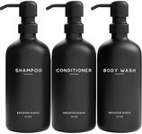 Black Shampoo and Conditioner Dispenser Set by Brighter Barns - Refillable Plastic Shower Soap Dispensers for Bathroom - Body Wash & Shampoo Bottles - Modern Bathroom Decor for Hotel, Airbnb (Black)