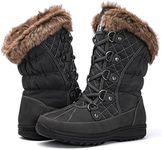 GLOBALWIN Women's Warm Fur Lined Winter Snow Boots, Comfortable Lace-Up Mid Calf Waterproof Boots, Insulated Non-Slip Outdoor Booties Shoes for Women Gray 9M