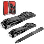 longzon Nail Clippers, 2 Pack Nail Clipper Set Stainless Steel Nail Cutter Fingernails Toenails Thick Nails Kit for Men&Women - Black