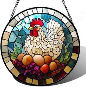 DASTOLL Stained Glass Window Hanging White Chicken Hatching Eggs Large 15" - Suncatcher Door Garden Sunroom Sun Catcher Home Decor Birthday Christmas for Mom Men Woman Nana