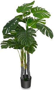 COSTWAY Palmier Artificiel Monstera Deliciosa 120CM avec 20 Feuilles, Fausse Plante avec Pot en Ciment et Mousse Réaliste, Décoration pour Maison Bureau Terrasse, Vert