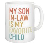 Jewelayer My Favorite Child Is My Son In Law Mug For Mother In Law Father In Law Fun Family Humor Retro Coffee Mug A Son in Law Bonus Son Child Birthday Holiday Ceramic Mug (A. White)