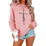 Plus Size Graphic Sweatshirt for Women Long Sleeve Faith Crewneck Casual Pullover Christian Shirt LS-Pink L