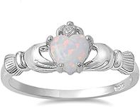 Oxford Diamond Co Irish Claddagh Lab Created White Opal Ring Sterling Silver Size 7