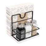 Livabber Napkin Holder with Marble Base, Metal Napkin Holder with Salt and Pepper Shakers Caddy Modern Napkin Dispenser for Table Kitchen Countertop, Not Including Salt and Pepper Shakers (Black)