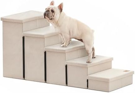 Love's cabin Dog Stairs for High Bed 22" H, Foldable Pet Stairs for Small Medium or Large Dogs Puppy with Storage for Bed or Couch, Cat Dog Steps Ramp with Zip up to 200 lbs, Beige, 5 Steps