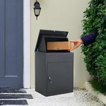 iropro Wall Mounted Parcel Drop Box, Black Lockable Delivery Box for Parcels, Medium Outdoor Post Boxes for Secure Multiple Internet Deliveries of Large Delivery Packets Weatherproof