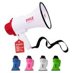 Pyle Megaphone Speaker PA Bullhorn - with Built-in Siren 30 Watt Voice Recorder & 800 Yard Range - Ideal for Football, Soccer, Cheerleading Fans & Coaches - PMP35R,White,6.2x10.6x6.3