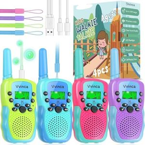 Vvinca Rechargeable Walkie Talkies for Kids 4 Pack, 3 Mile Walkie Talkie Long Range, Christmas Birthday Gift for Age 3-12 Boy Girl with Flashlight 22CH 2 Way Radio for Adventure Camping Outdoor Hiking