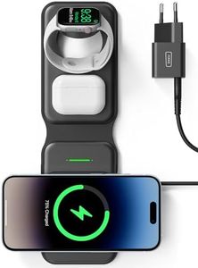 INIU Caricatore Wireless iPhone, Magsafe 3 in 1 Base Ricarica Certificato Qi, Da viaggio Caricabatterie Wireless Universale per iPhone 16 15 14 13 12 Apple Watch 8 7 Ultra AirPods 4 3 Pro ecc.