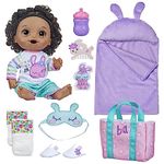 Baby Alive Bunny Sleepover Baby Doll, Bedtime-Themed 12-Inch Dolls, Sleeping Bag & Bunny-Themed Doll Accessories, Toys for 3 Year Old Girls and Boys and Up, Black Hair (Amazon Exclusive)