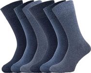 ZombaFlo 6 Pair Diabetic Socks Non Elastic Socks for Men, Soft Top Socks for Men Comfortable Loose Top cotton Rich Stay Up Socks UK Size 6-11 Multipack (Blue)