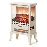 TURBRO Suburbs TS17Q Infrared Electric Fireplace Stove, 19" Freestanding Stove Heater with 3-Sided View, Realistic Flame, Overheating Protection, CSA Certified, for Small Spaces, Bedroom - 1500W Ivory