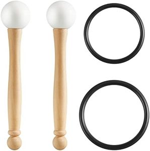 Singing Bowl Mallet Crystal Bowl Rubber Mallet Striker and O Ring Set Including 2 Rubber Head Wood Handle Mallet with 2 Rubber O Ring for Playing Crystal Singing Bowl Sound Meditation