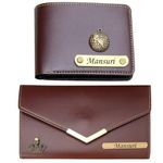 AS Store Customized Name Wallet for Couples Gift Set Combo with Personalized 12 Font Name and 38 Charm Gift for Your Loved Once - Brown