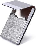 RKPM Business Card Holder Case - Pu Leather Business Card Case Name Card Holder Slim Metal Pocket Card Holder With Magnetic Shut - Silver