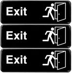 Excello Global Products Easy to Mount 9 by 3 in Informative Plastic Exit Sign with Symbols, Black, Pack of 3