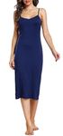 Sopesil Women's Full Slips, Soft Long Nightdresses Slip Dress Adjustable Spaghetti Straps for Ladies V Neck Negligee A-Navy Blue,XL