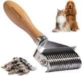 PAWSHOLIC 3-in-1 Professional Pet Shedding Dematting Comb - Deshedding Undercoat Rake for Dogs with Stainless Steel Blades Metal Pet Brush with Wood Handle Matted Hair Detangling Thinning and Shedding