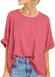 Women Oversized T-Shirt Summer Casual Short Sleeve Loose Tee Tops Red