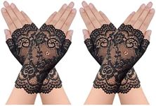 obmwang 2 Pairs Women's Lace Gloves Fingerless Floral Gloves Bridal Prom Gloves for Wedding Party Costume Accessories, Black,black