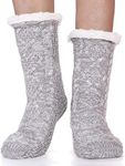 EBMORE Women Slipper Fuzzy Socks Fluffy Cozy Cabin Warm Winter Soft Thick Comfy Fleece Christmas Anti Slip Home Stocking Stuffer(Beige&grey)