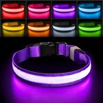 PcEoTllar LED Dog Collar Rechargeable Waterproof 7 Color Change Light Up Dog Collars Super Bright Night Safety High Visibility 10H Working Time for Small Medium Large Dogs - Purple - L