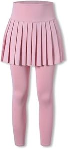 SANGTREE Girl's Quick Dry Pleated Tennis Skorts Skirts, High Waisted Running Golf Athletic Mini Skirt with Leggings, Pink