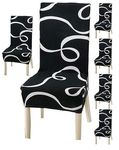 Styleys Elastic Chair Cover Stretch Removable Washable Short Dining Chair Cover Protector Seat Slipcover (Set of 6, Black White Ribbon, SD-3184)