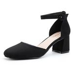 Greatonu Women's Low Block Heels Dress Pumps Closed Toe Ankle Strap Ladies Wedding Party Office Shoes Black