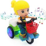 Goyal's Bump & Go Toy with Flashing Lights Music Sound Automatic Riding 360° Rotation Entertainment for Kids Both Boys and Girls, Assorted Multicolor (Stunt Bicycle Girl Toy)