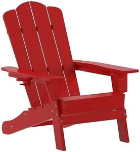 Flash Furniture Newport Adirondack Chair with Cup Holder, Weather Resistant Poly Resin Adirondack Chair, Red