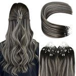 YoungSee Micro Beads Hair Extensions Black Micro Loops Hair Extensions Ombre Black to Silver Black Micro Ring Hair Extensions Black Hair Extensions Micro Reflections Hair Extensions 14 inch 50s 50g