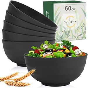 Wheat Straw Bowls Set 60 OZ Unbreakable Large Cereal Bowls Set of 6 Microwave and Dishwasher Safe Bowls Big Bowls for Eating BPA Free Eco Friendly Soup Bowl for Serving Oatmeal and Salad. Black