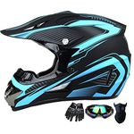 Motocross Helmet,Youth Kids Trend Full Face Helmet,ATV Motorcycle Helmet,Dirt Bike Downhill Off-Road Mountain Bike Helmet,DOT Certified,4-Piece Set(Light Blue, Medium)