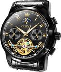 OLEVS Mens Watch Stainless Steel Band Automatic Watches for Men Waterproof Self Winding Men Balck Watch Tourbillon Calendar Men Luminous Watch No Battery