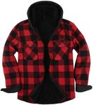 Askdeer Men's Plaid Hoodie Shirts Jacket Fleece Flannel Shacket Long Sleeve Soft Warm Button Down Coat with Hood