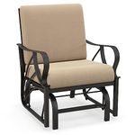 COSTWAY Garden Glider Chair, Metal Frame Single Swing Rocking Chair with Thick Cushion, Outdoor Indoor Gliding Armchair Rocker Seat for Living Room, Poolside, Porch and Patio, Brown